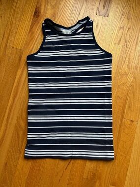 Athleta Navy and White Striped Rib Tank Top